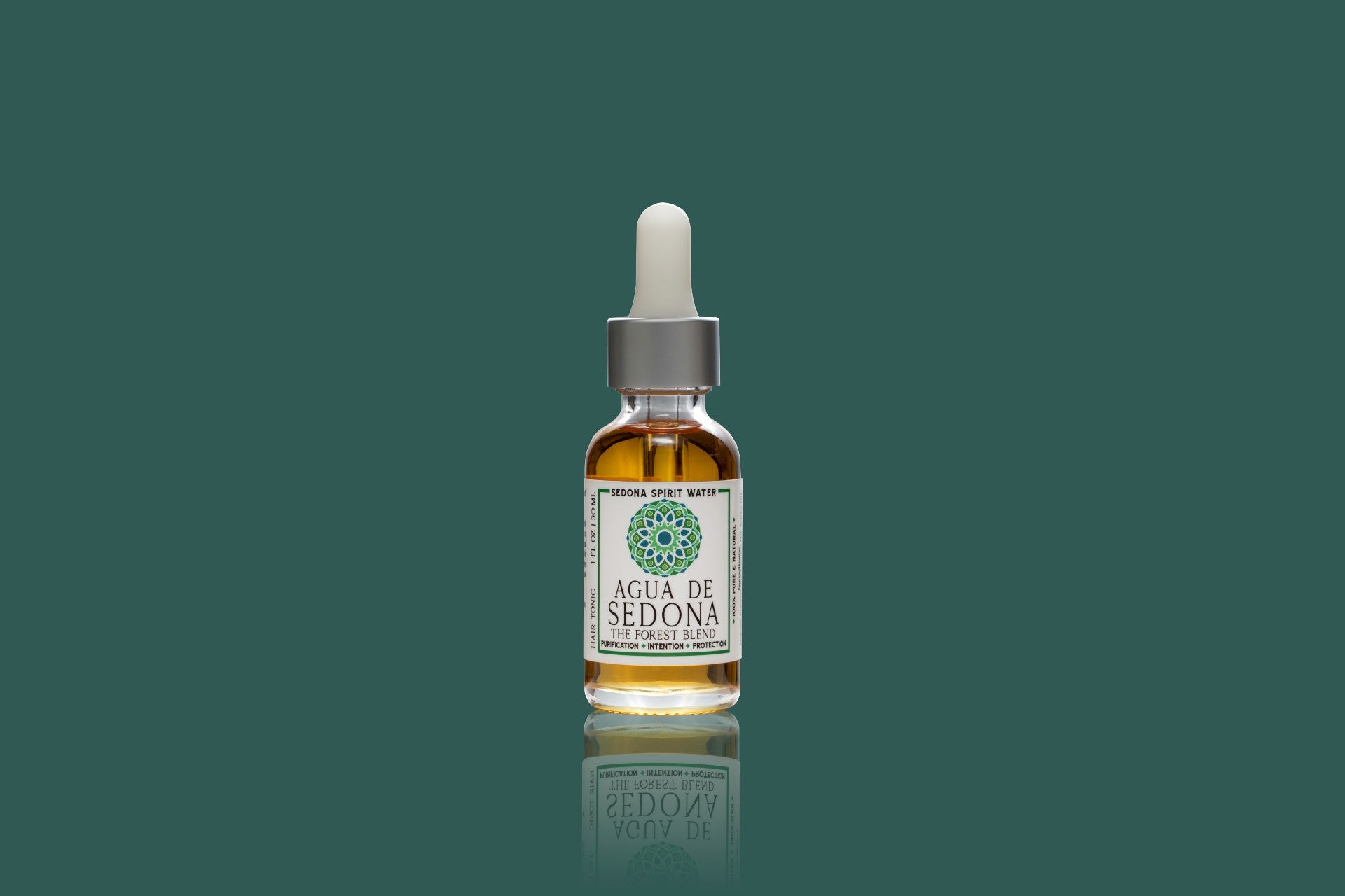 Sedona Spirit Water Forest Blend spray bottle with green label, set against a green background for a fresh, nature-inspired look.